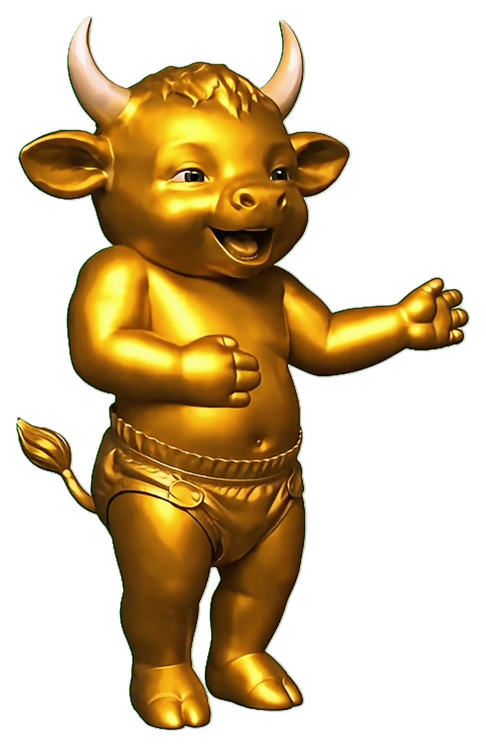 Smiling golden baby bull dancing
