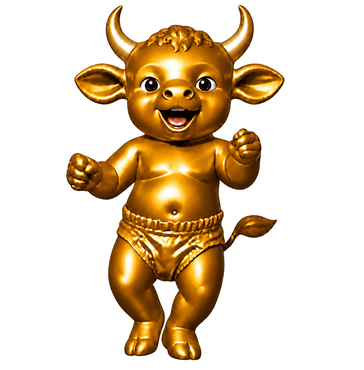 Smiling golden baby bull dancing